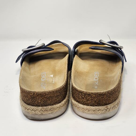 J Slides Women Lust Slip One Buckle Strap Sandal Size 7M Blue Green Camo Leather - Picture 6 of 8